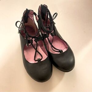 Candies faux leather black ballet slipper zipper back round toe flat shoes-13